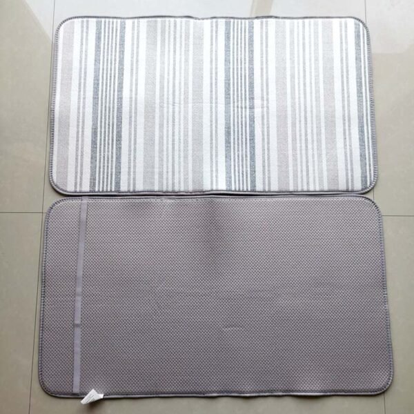 Grey Striped Oversized Foam-Core Dish Drying Mat – Absorbent Large Kitchen Pad