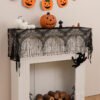 Halloween bat skull lace café curtain black sheer decorative valance