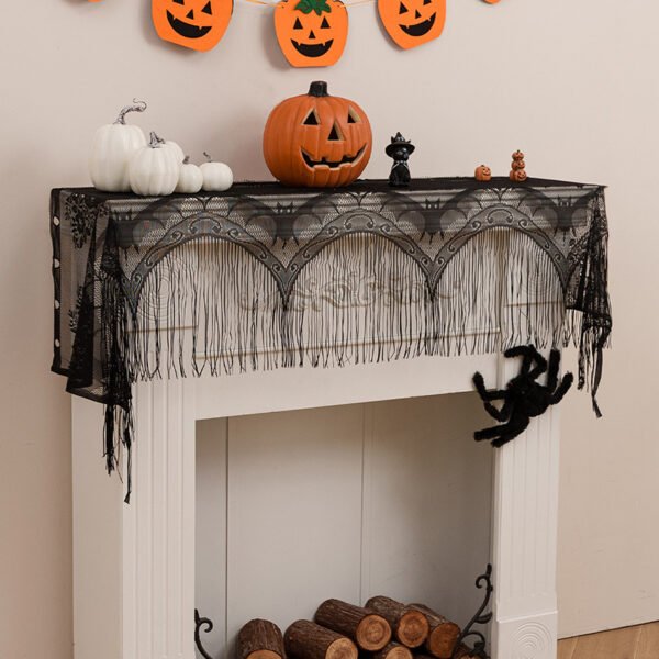Halloween bat skull lace café curtain black sheer decorative valance