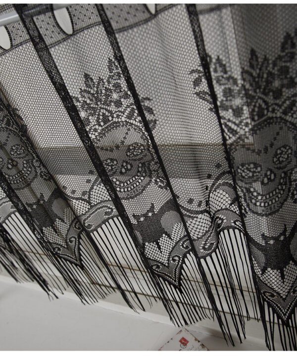 Halloween bat skull lace café curtain black sheer decorative valance