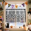 Halloween bat skull lace café curtain black sheer decorative valance