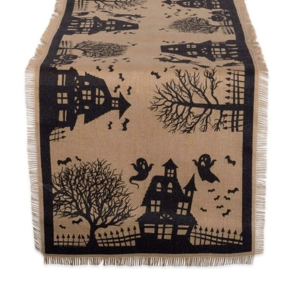Halloween Burlap Jute Table Runner (3) Custom printed Halloween table runner for party décor