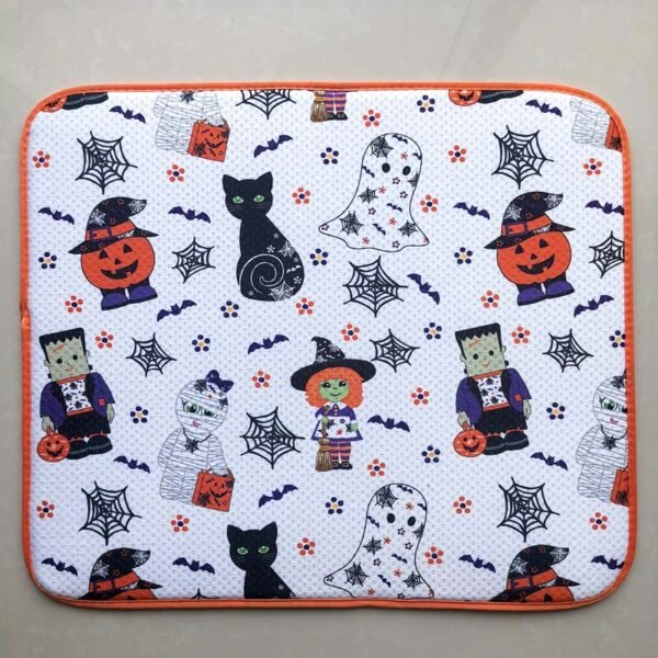 Halloween Printed Foam-Core Dish Drying Mat – Absorbent Festive Kitchen Pad