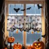 Halloween Skull Print Café Curtain (2) Halloween skull print café curtain black polyester spooky kitchen valance