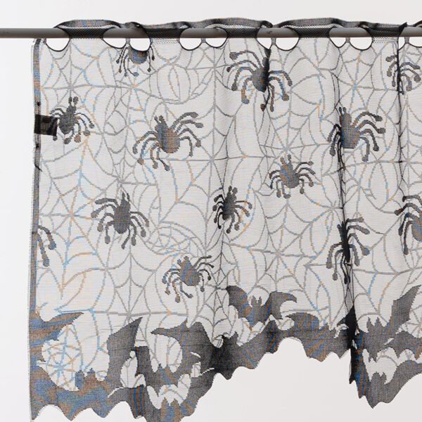 Halloween Skull Print Café Curtain (4) Halloween skull print café curtain black polyester spooky kitchen valance