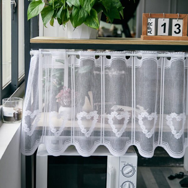 heart flower print polyester café curtain white sheer farmhouse valance