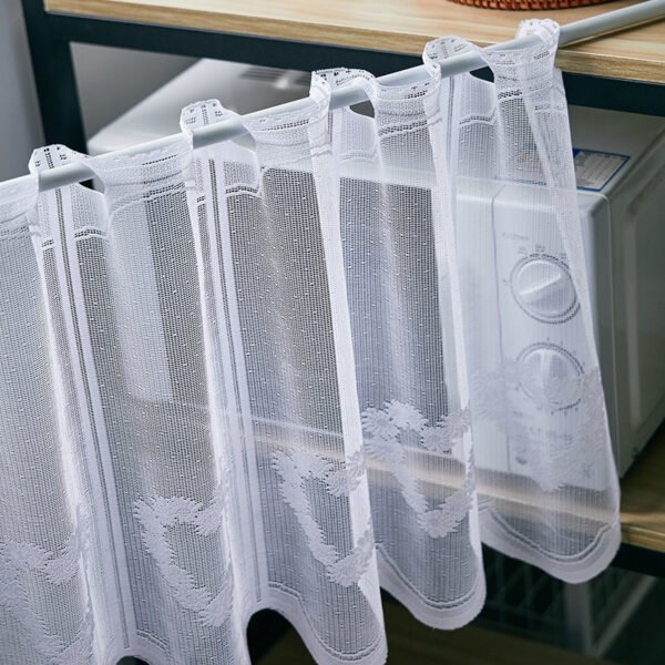 heart flower print polyester café curtain white sheer farmhouse valance