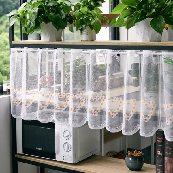 heart print polyester café curtain white romantic farmhouse kitchen valance