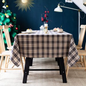 Checkered cotton blend Christmas tablecloth bulk supply