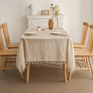 Durable rustic cotton linen tablecloth for weddings, restaurants, and home use
