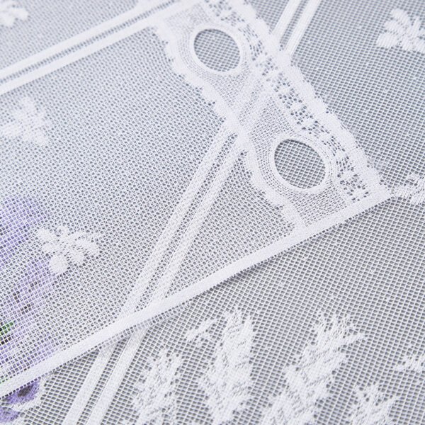 Lavender Print Polyester Café Curtain (2) lavender print polyester café curtain floral rustic farmhouse kitchen valance