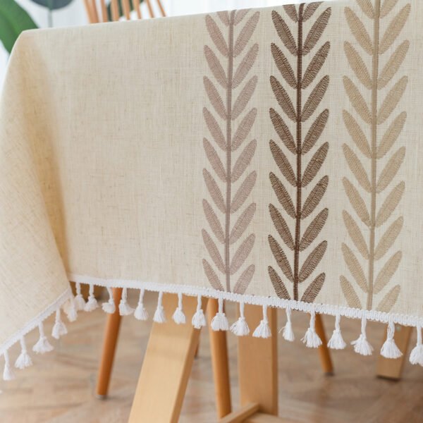 Leaf Embroidery Cotton Blend Tablecloth (2) Leaf Embroidery Cotton Blend Tablecloth
