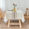 Leaf Embroidery Cotton Blend Tablecloth (6) Custom Size Leaf Embroidery Tablecloth - Machine-Washable Elegance