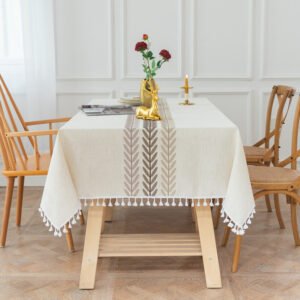 Custom Size Leaf Embroidery Tablecloth - Machine-Washable Elegance