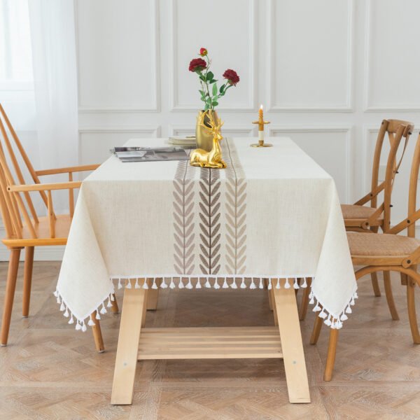 Leaf Embroidery Cotton Blend Tablecloth (6) Custom Size Leaf Embroidery Tablecloth - Machine-Washable Elegance