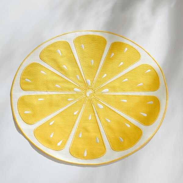 Embroidered Lemon Linen Placemat Round 38cm Double-Layer Bulk