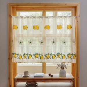 lemon embroidery polyester café curtain country farmhouse kitchen valance