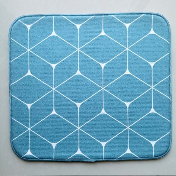 Light Blue Checkered Foam-Core Dish Drying Mat – Absorbent Classic Kitchen Pad