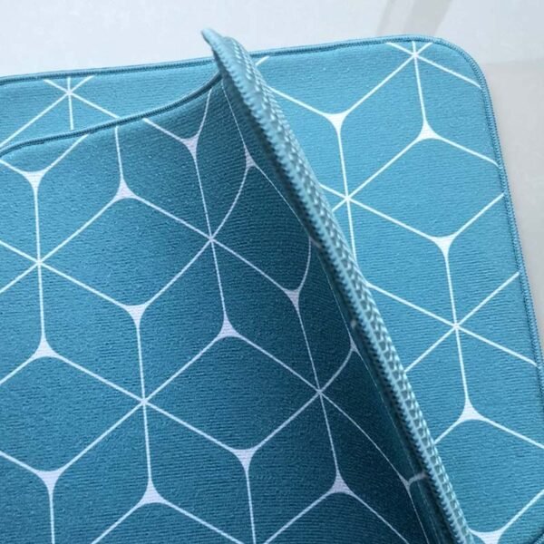 Light Blue Checkered Foam-Core Dish Drying Mat – Absorbent Classic Kitchen Pad