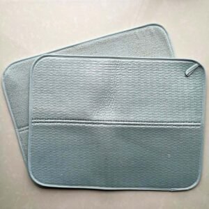 Light Blue Grid Foam-Core Dish Drying Mat – Absorbent Cushioned Counter Pad