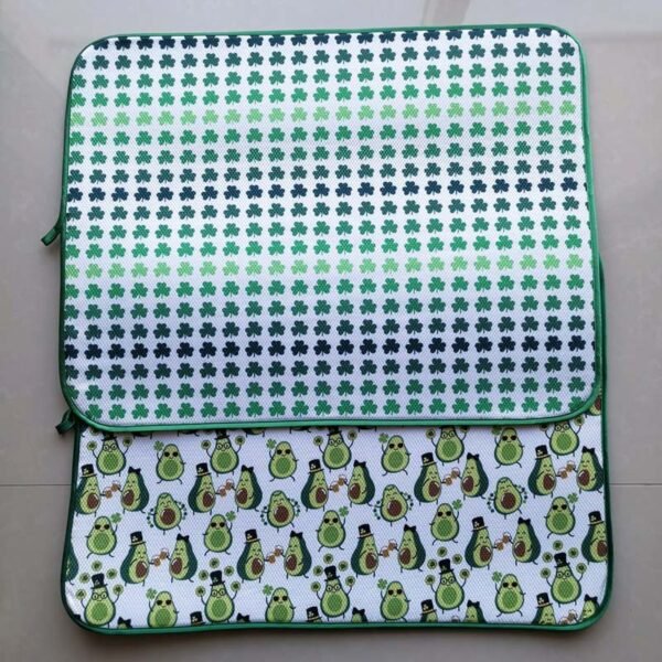 Lucky Clover Foam-Core Dish Drying Mat – Decorative Absorbent Kitchen Pad