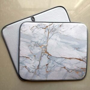 Black-and-White Marble Print Foam-Core Dish Drying Mat – Elegant Absorbent Pad