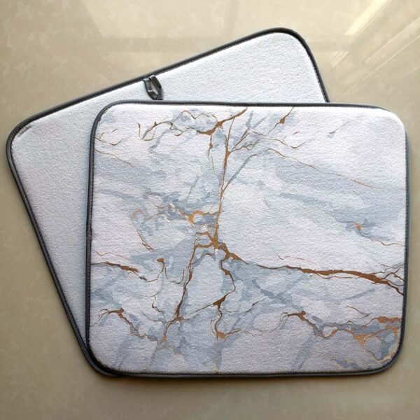 Black-and-White Marble Print Foam-Core Dish Drying Mat – Elegant Absorbent Pad