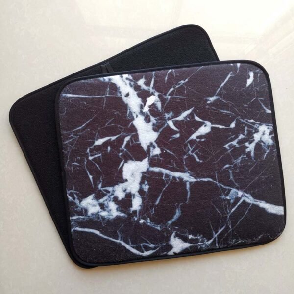 Black-and-White Marble Print Foam-Core Dish Drying Mat – Elegant Absorbent Pad