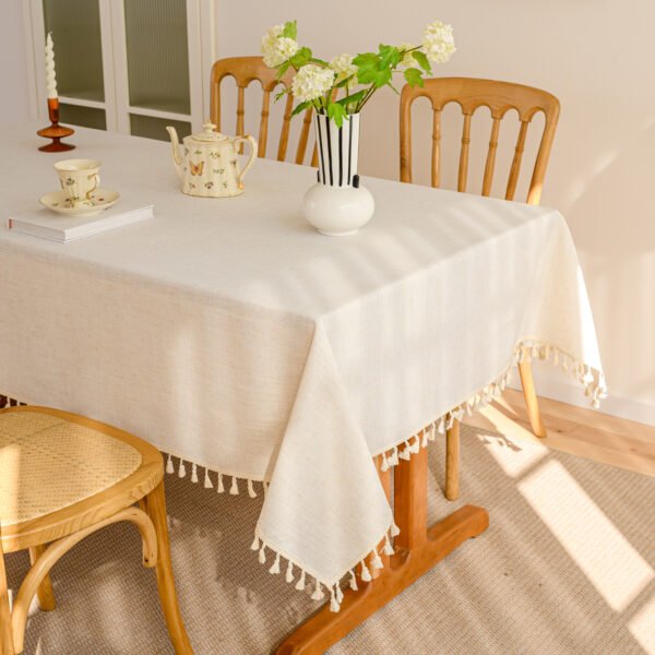 Natural Linen Color Cotton Blend Tablecloth (6) Natural Linen Color Cotton Blend Tablecloth