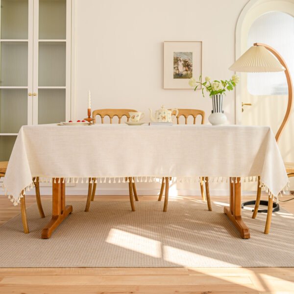 Natural Linen Color Cotton Blend Tablecloth (7) Natural Linen Color Cotton Blend Tablecloth