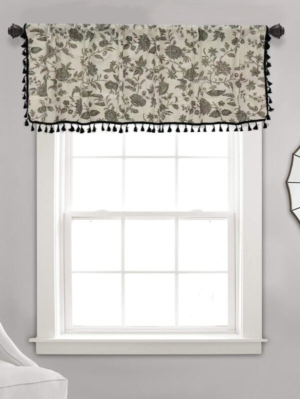 Peony Print Linen Café Curtain (1) peony print linen café curtain rustic floral farmhouse kitchen valance