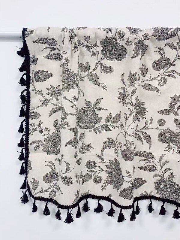 Peony Print Linen Café Curtain (2) peony print linen café curtain rustic floral farmhouse kitchen valance