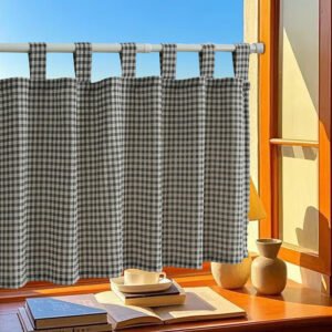 plaid cotton linen café curtain farmhouse rustic short valance
