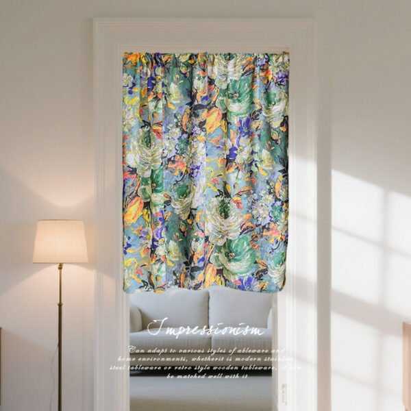 Purple Impressionist Print Polyester Café Curtain (3) purple impressionist print polyester café curtain French vintage style