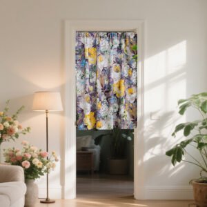 purple impressionist print polyester café curtain French vintage style