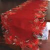 Red Christmas embroidered table runner 16x72 inch holiday decoration