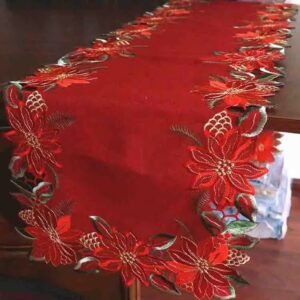 Red Christmas embroidered table runner 16x72 inch holiday decoration