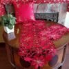 Red Christmas Embroidered Table Runner 16x72"