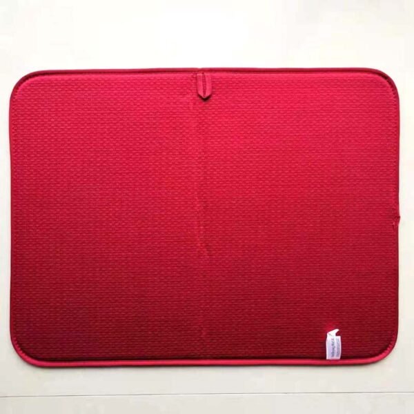 Red Floral Foam-Core Dish Drying Mat – Decorative Absorbent Counter Pad