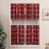 red plaid bow Christmas print café curtain 3 piece polyester set