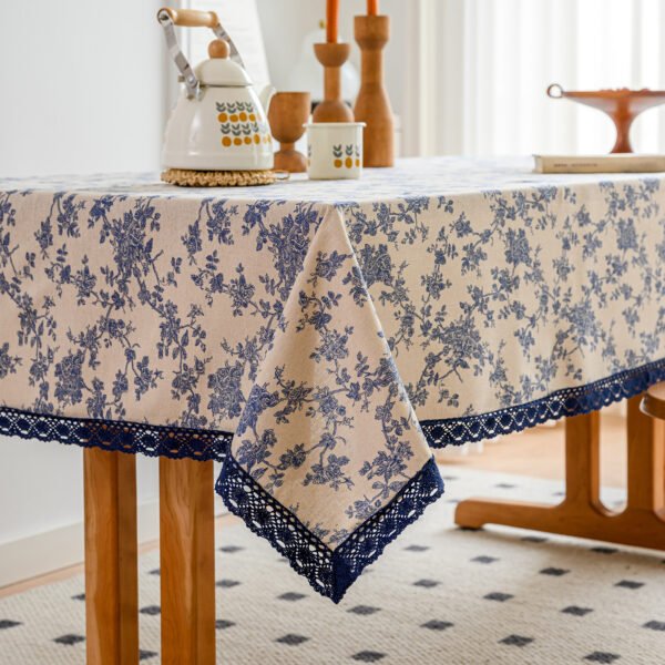 Romantic Blue Roses Cotton Blend Tablecloth (1) Romantic Blue Roses Cotton Blend Tablecloth