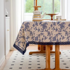 Custom Size White Blue Rose Tablecloth - Fade-Resistant