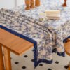 Romantic Blue Roses Cotton Blend Tablecloth (3) Blue Roses Printed Tablecloth