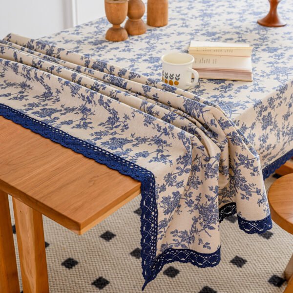 Romantic Blue Roses Cotton Blend Tablecloth (3) Blue Roses Printed Tablecloth