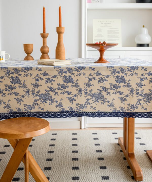 Romantic Blue Roses Cotton Blend Tablecloth (6) Blue Roses Printed Tablecloth