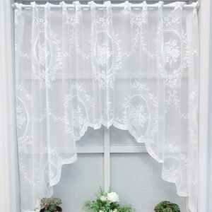 round mirror print lace polyester café curtain sheer European kitchen valance