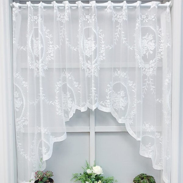 round mirror print lace polyester café curtain sheer European kitchen valance
