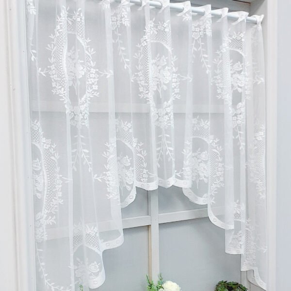 round mirror print lace polyester café curtain sheer European kitchen valance