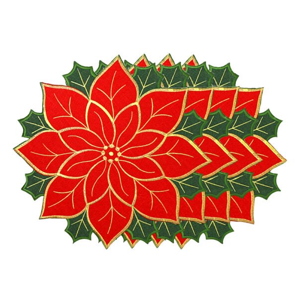 Round Placemats (3) Christmas Placemats – Red & Gold Embroidered