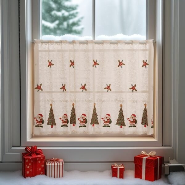 Santa Claus Christmas print café curtain festive polyester kitchen valance